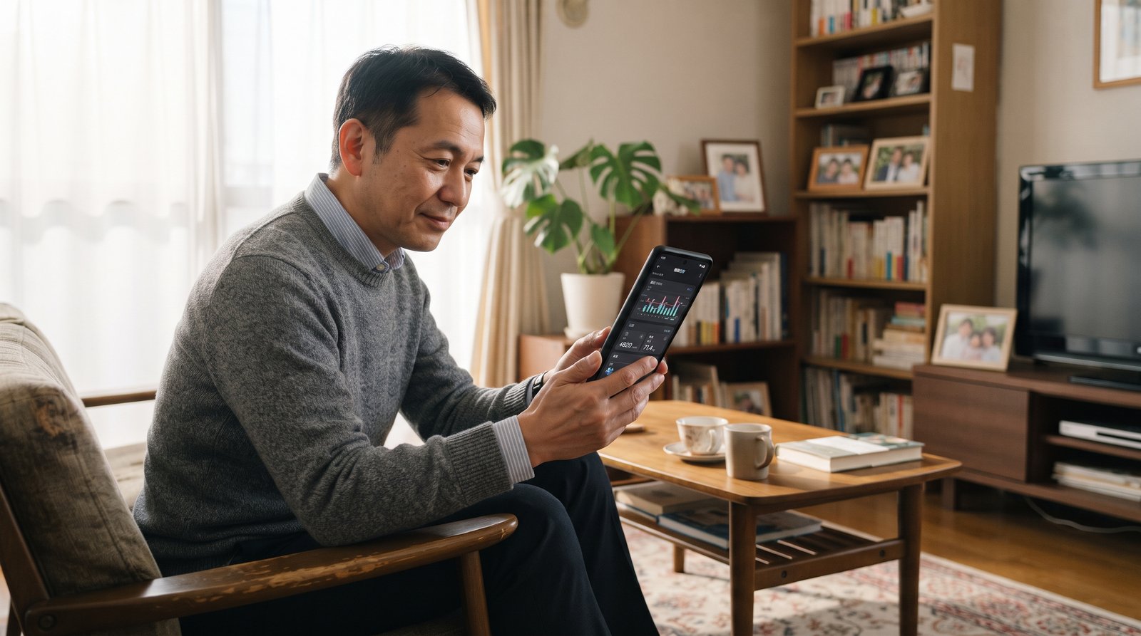 患者本人がスマートフォンでPHR（健康データ）を閲覧するイメージ