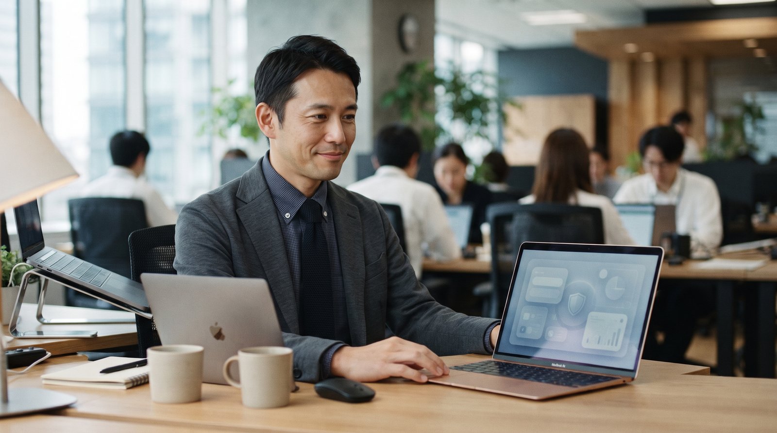 オフィスでノートPCの画面を見るビジネスパーソン